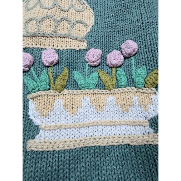 Storybook Knits Spring Garden Scene Cardigan Sz Med Blue Grandmacore Vintage - Picture 10 of 10
